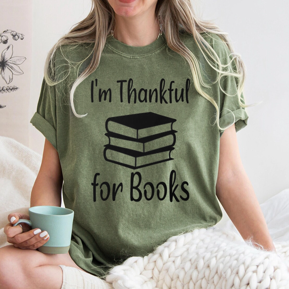 Pagewings Thanksgiving I Am Thankful For Books Unisex Washed T-shirt
