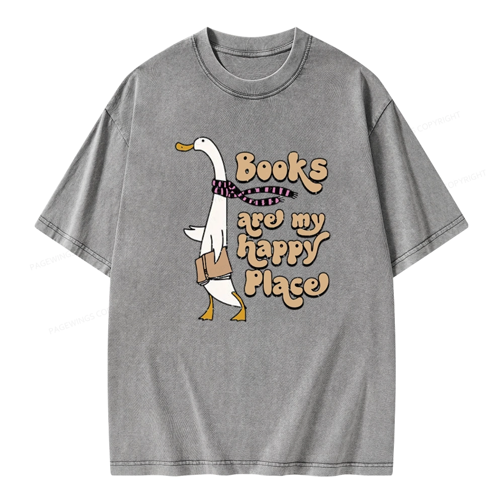 Pagewings Books Are My Happy Place Unisex Washed T-shirt