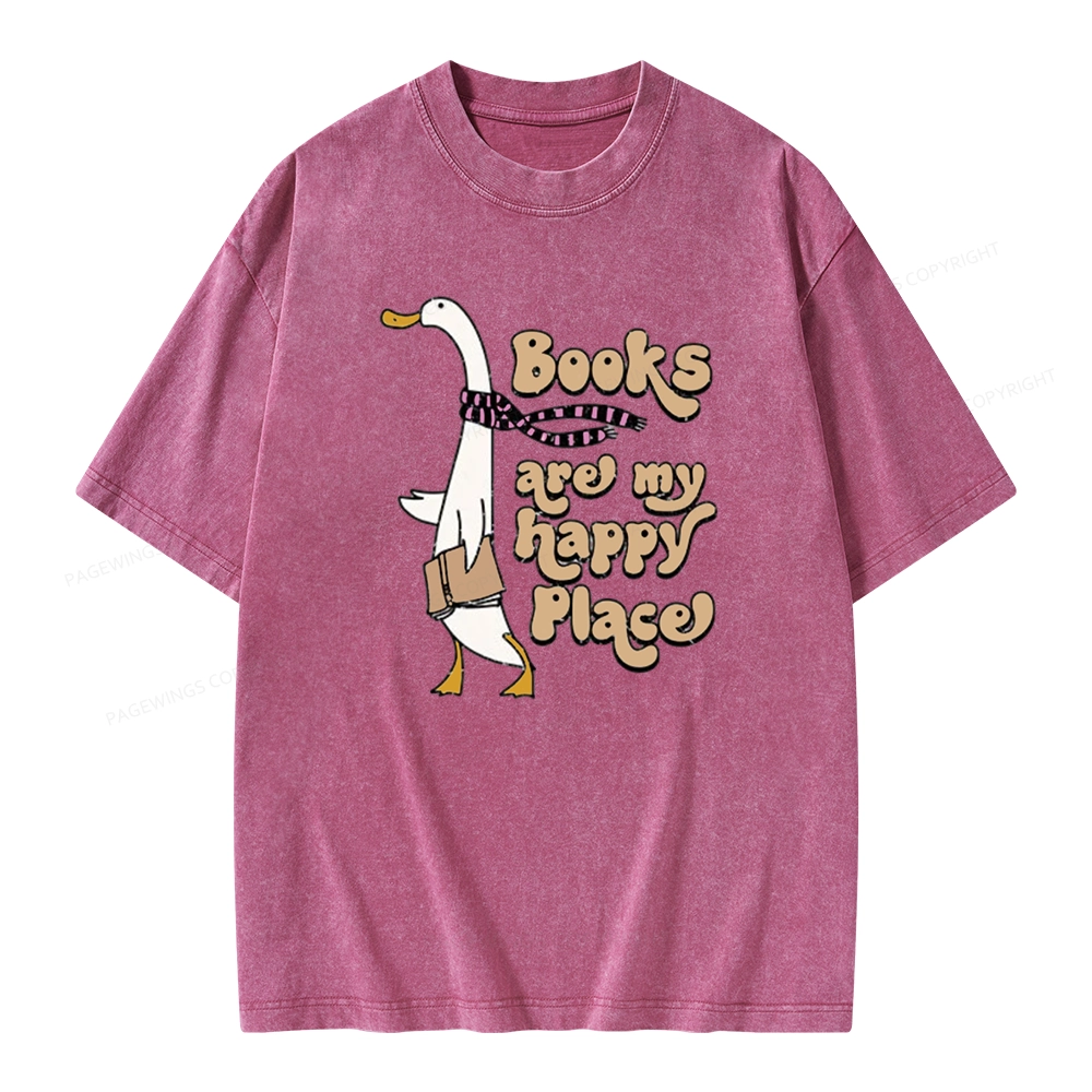 Pagewings Books Are My Happy Place Unisex Washed T-shirt