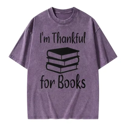 Pagewings Thanksgiving I Am Thankful For Books Unisex Washed T-shirt