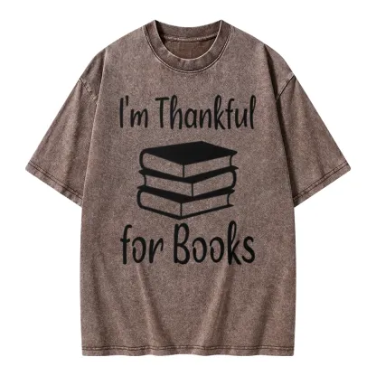 Pagewings Thanksgiving I Am Thankful For Books Unisex Washed T-shirt