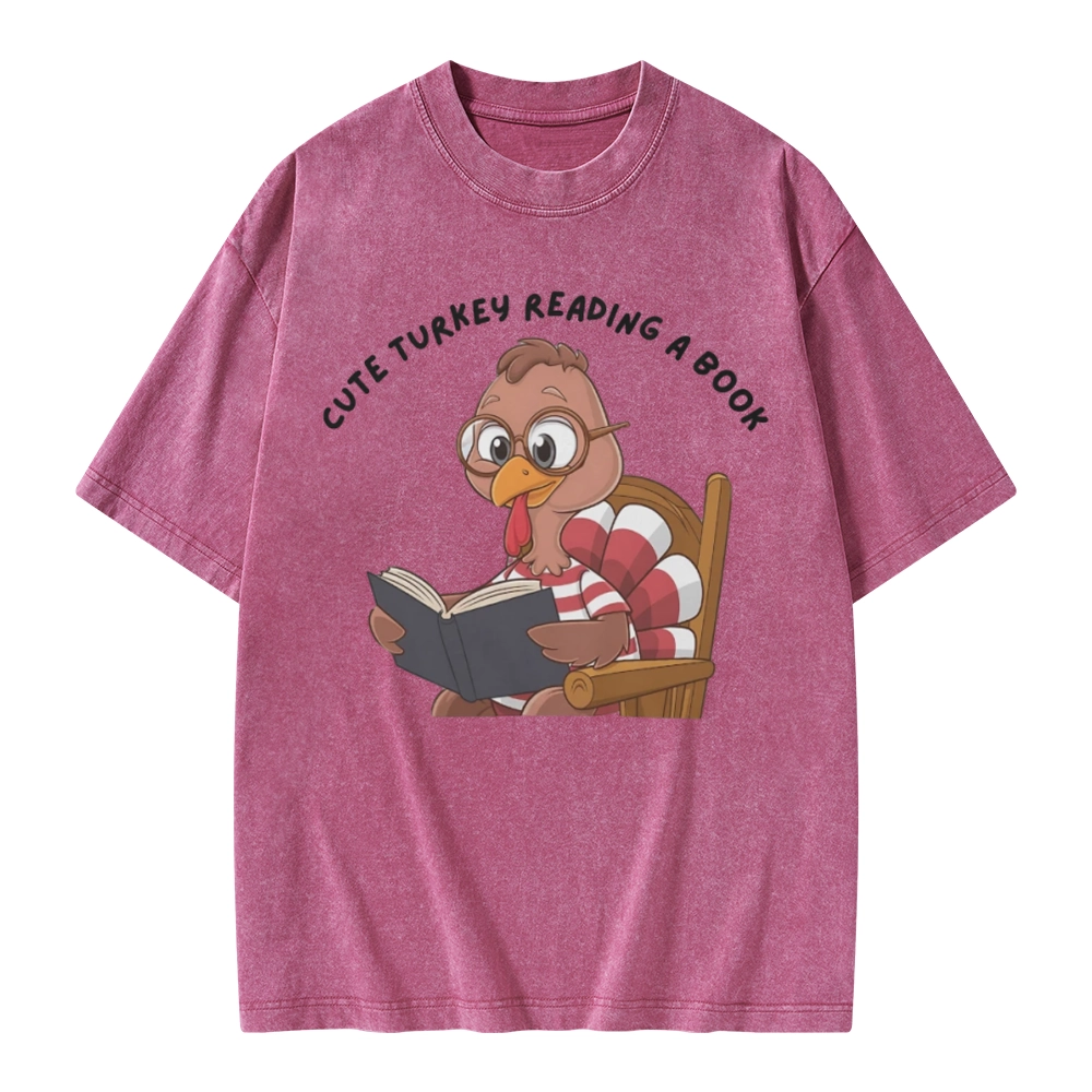 Pagewings Thanksgiving Turkey Reading A Book Unisex Washed T-shirt