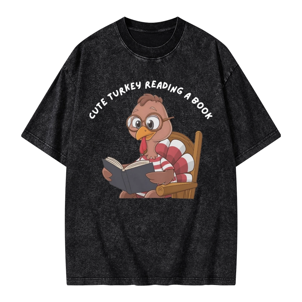 Pagewings Thanksgiving Turkey Reading A Book Unisex Washed T-shirt