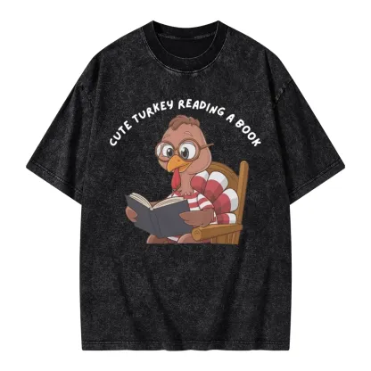 Pagewings Thanksgiving Turkey Reading A Book Unisex Washed T-shirt