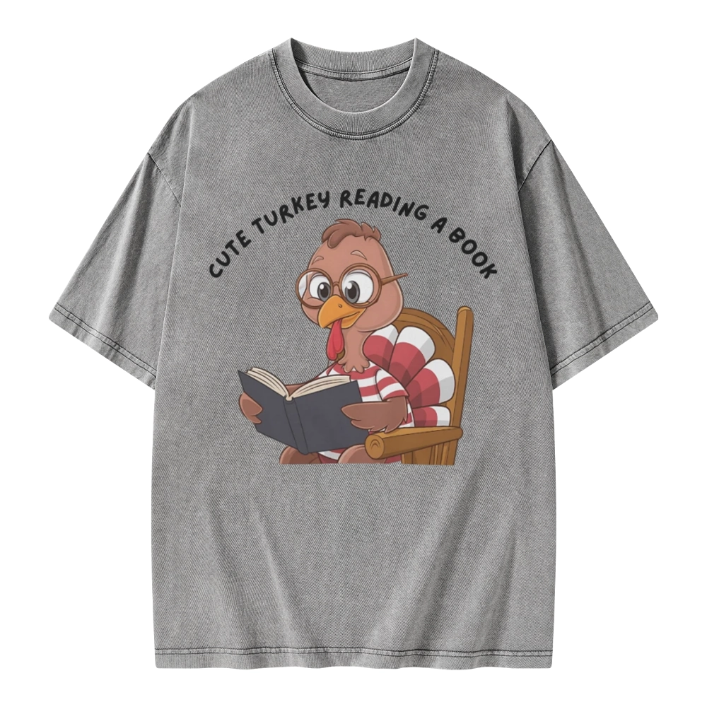 Pagewings Thanksgiving Turkey Reading A Book Unisex Washed T-shirt