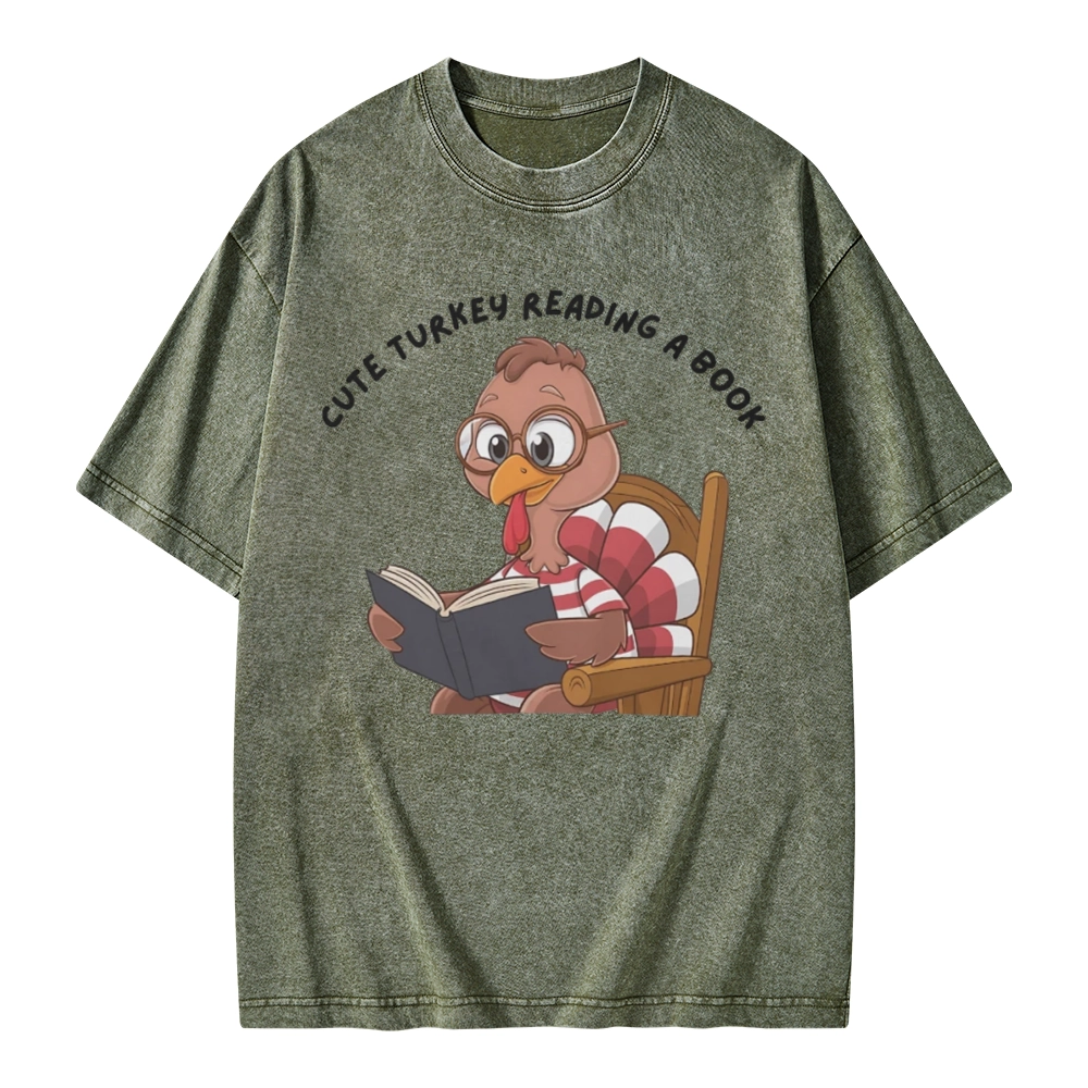 Pagewings Thanksgiving Turkey Reading A Book Unisex Washed T-shirt