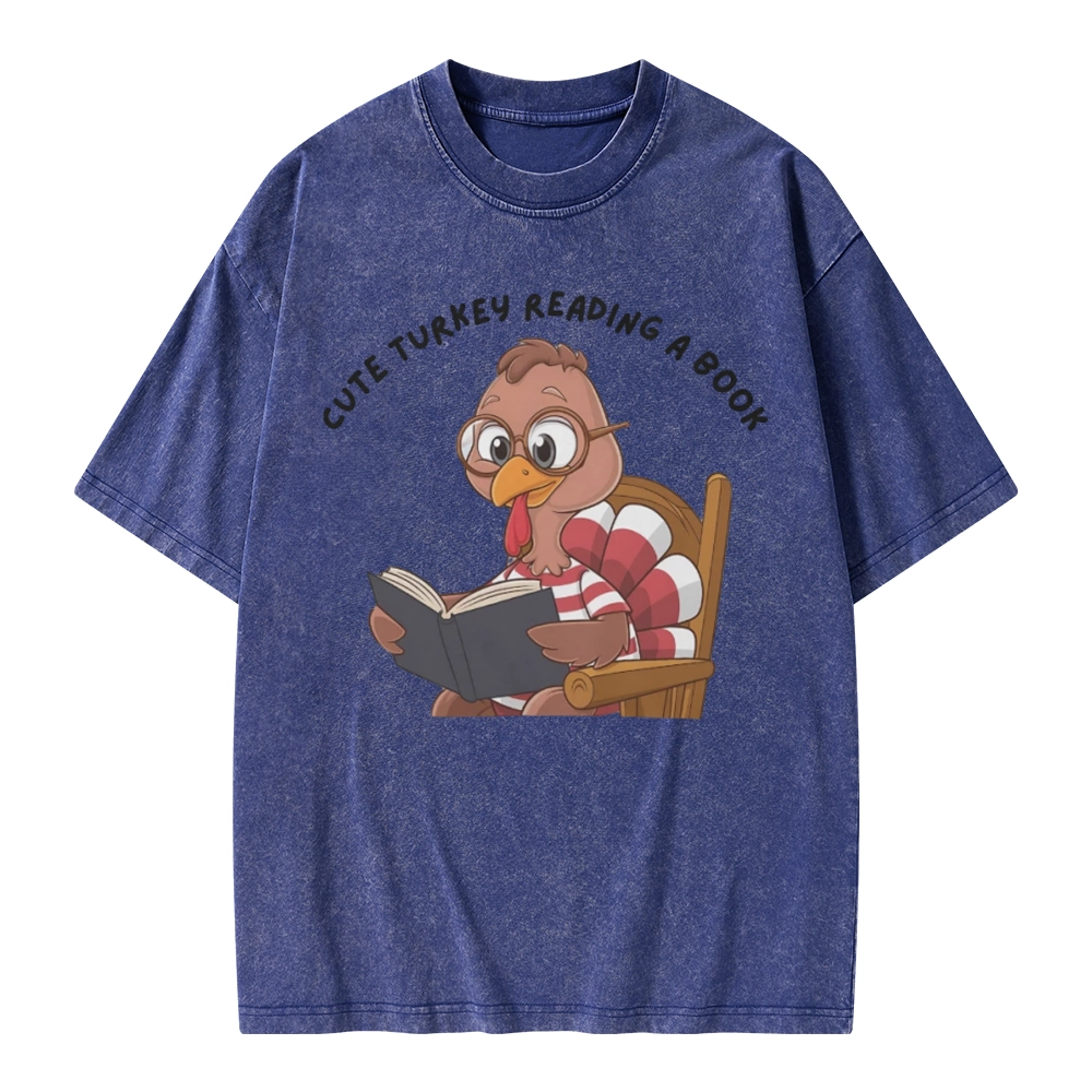 Pagewings Thanksgiving Turkey Reading A Book Unisex Washed T-shirt