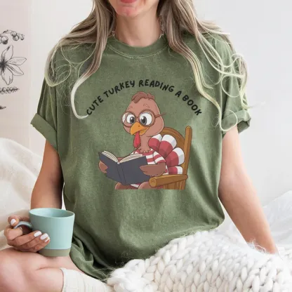 Pagewings Thanksgiving Turkey Reading A Book Unisex Washed T-shirt