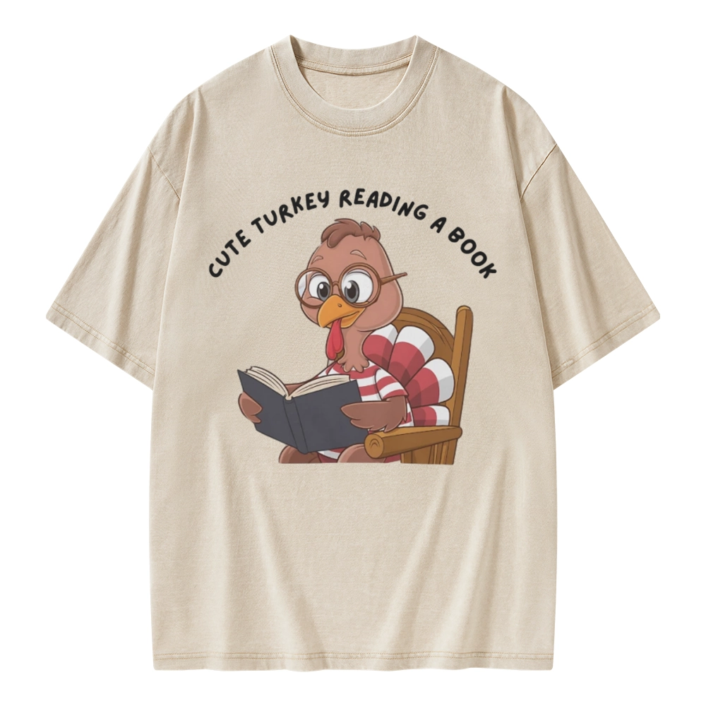 Pagewings Thanksgiving Turkey Reading A Book Unisex Washed T-shirt
