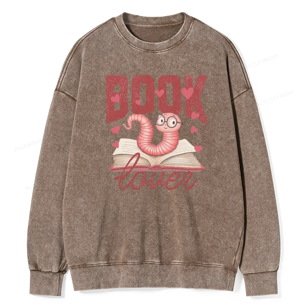Pagewings Bookish Valentine's Day Gift for Her Unisex Washed Sweatshirt