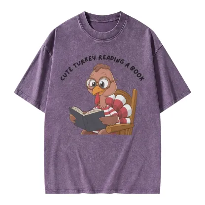 Pagewings Thanksgiving Turkey Reading A Book Unisex Washed T-shirt