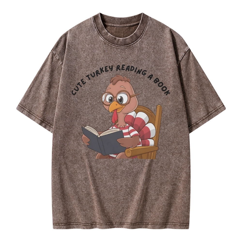 Pagewings Thanksgiving Turkey Reading A Book Unisex Washed T-shirt