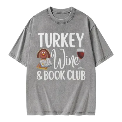 Pagewings Book Club Wine Unisex Washed T-shirt