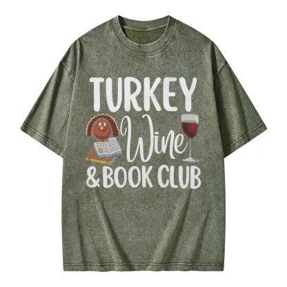 Pagewings Book Club Wine Unisex Washed T-shirt