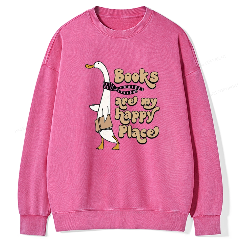 Pagewings Books Are My Happy Place Unisex Washed Sweatshirt