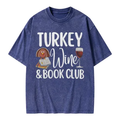 Pagewings Book Club Wine Unisex Washed T-shirt