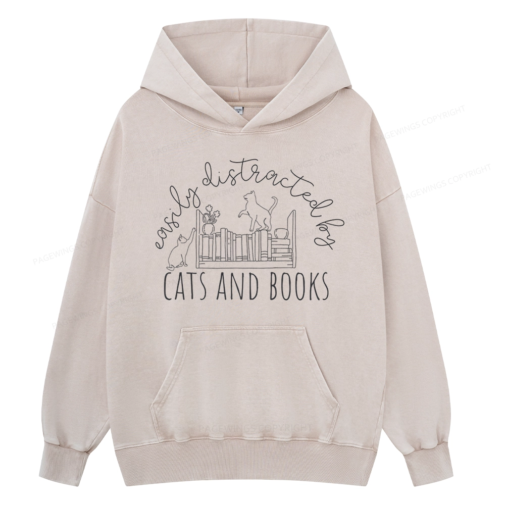 Pagewing Cute Cats And Books Unisex Washed Hoodie