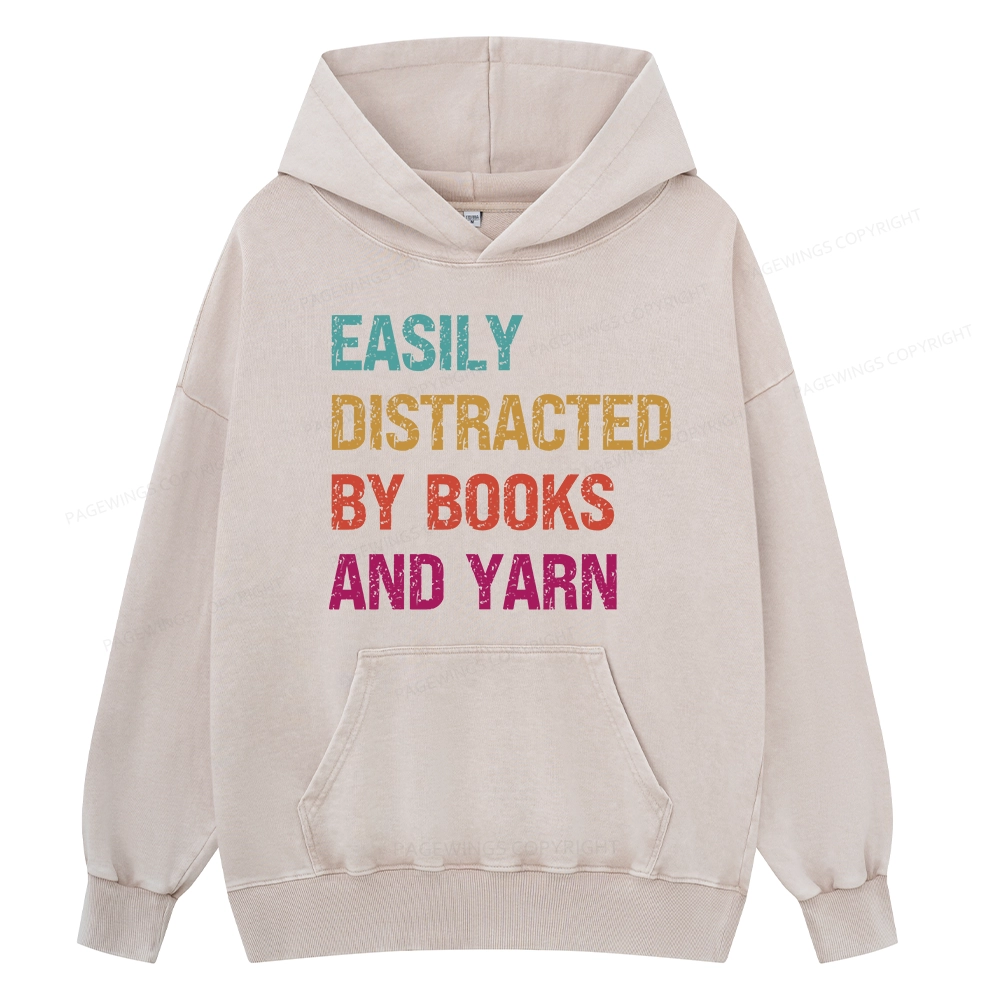 Pagewing Easily Distracted By Books And Yarn Unisex Washed Hoodie