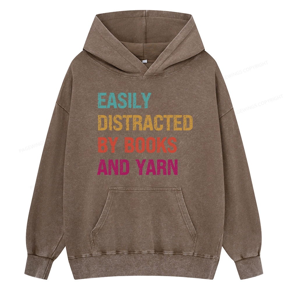 Pagewing Easily Distracted By Books And Yarn Unisex Washed Hoodie