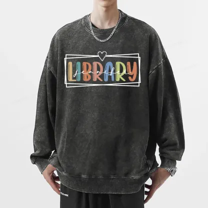 Pagewings Elementary Librarian Custom Name Unisex Washed Sweatshirt