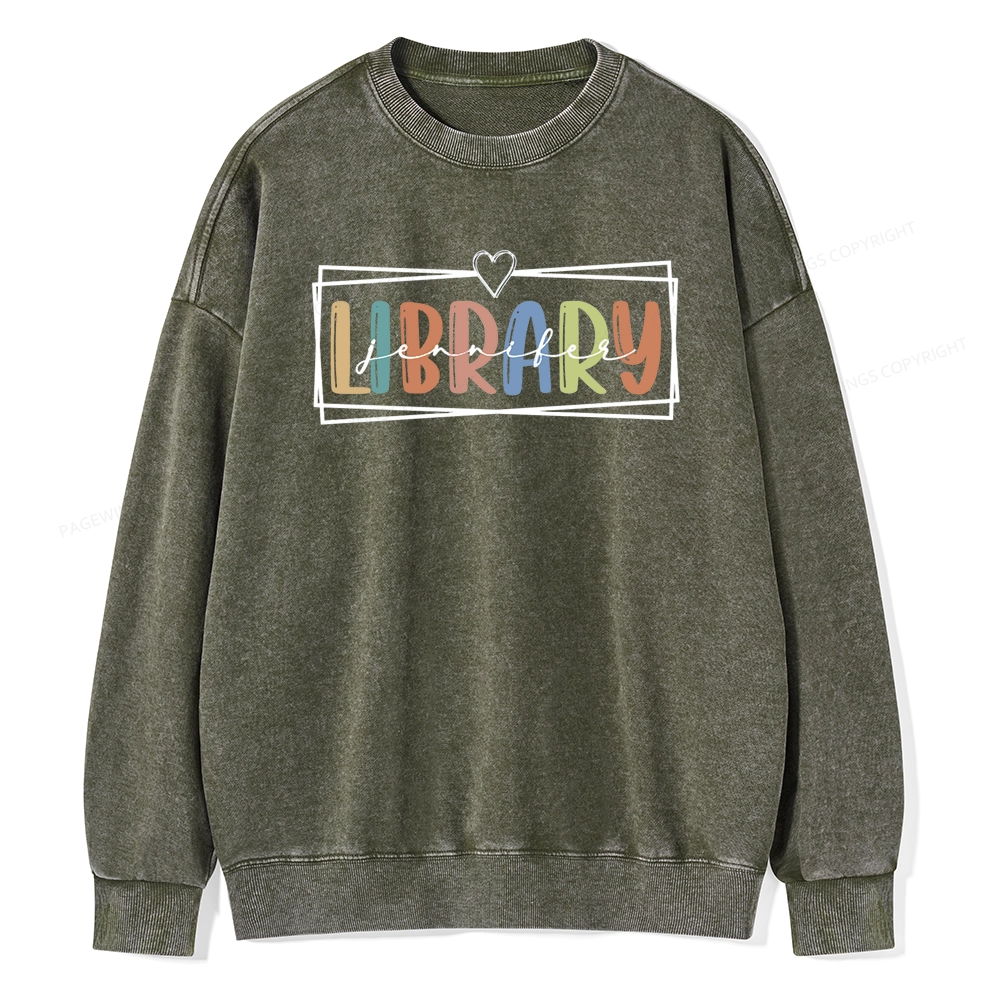 Pagewings Elementary Librarian Custom Name Unisex Washed Sweatshirt