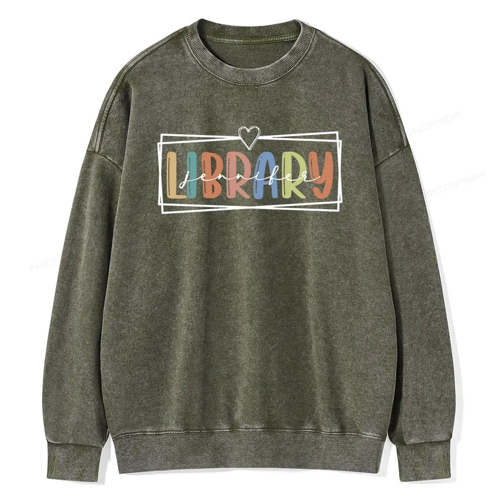 Pagewings Elementary Librarian Custom Name Unisex Washed Sweatshirt