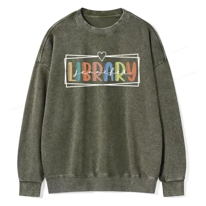Pagewings Elementary Librarian Custom Name Unisex Washed Sweatshirt