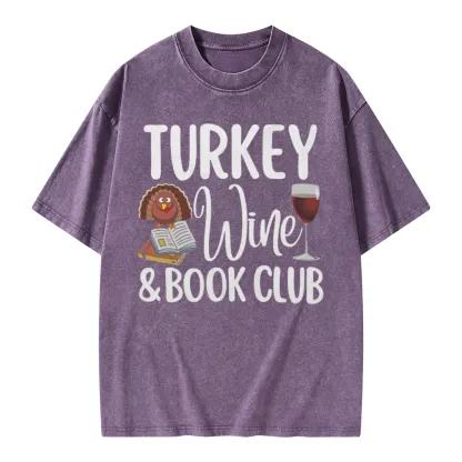 Pagewings Book Club Wine Unisex Washed T-shirt