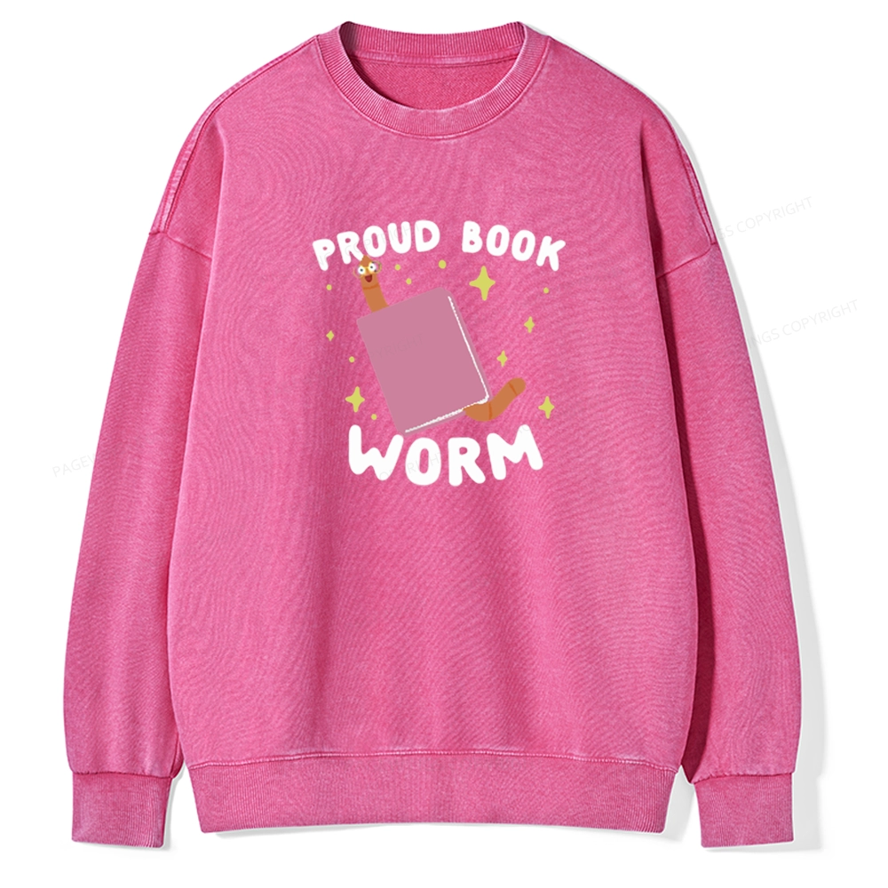 Pagewings Proud Book Worm - Book lover Unisex Washed Sweatshirt