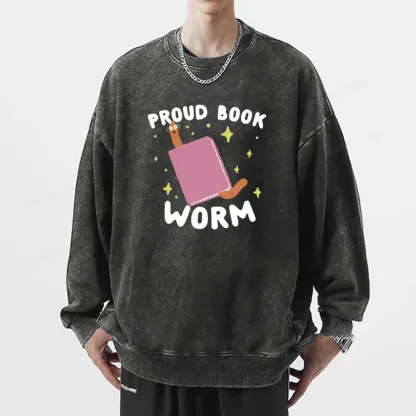 Pagewings Proud Book Worm - Book lover Unisex Washed Sweatshirt