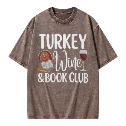 Pagewings Book Club Wine Unisex Washed T-shirt