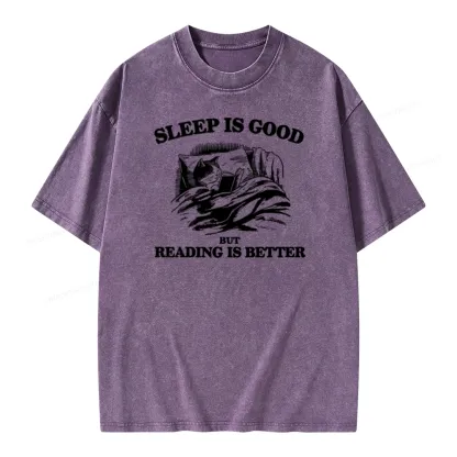 Pagewings Sleep Is Good But Reading Is Better Unisex Washed T-shirt
