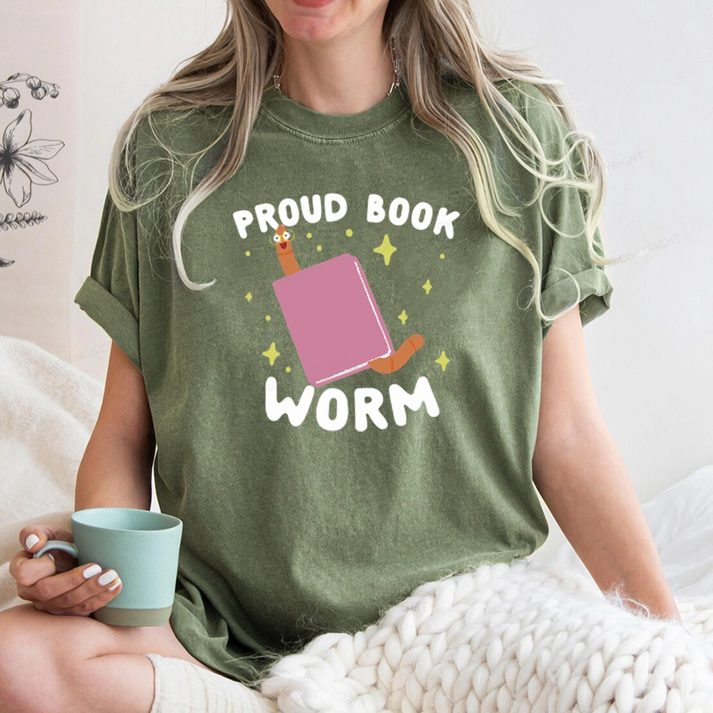 Pagewings Proud Book Worm - Book lover Unisex Washed T-shirt
