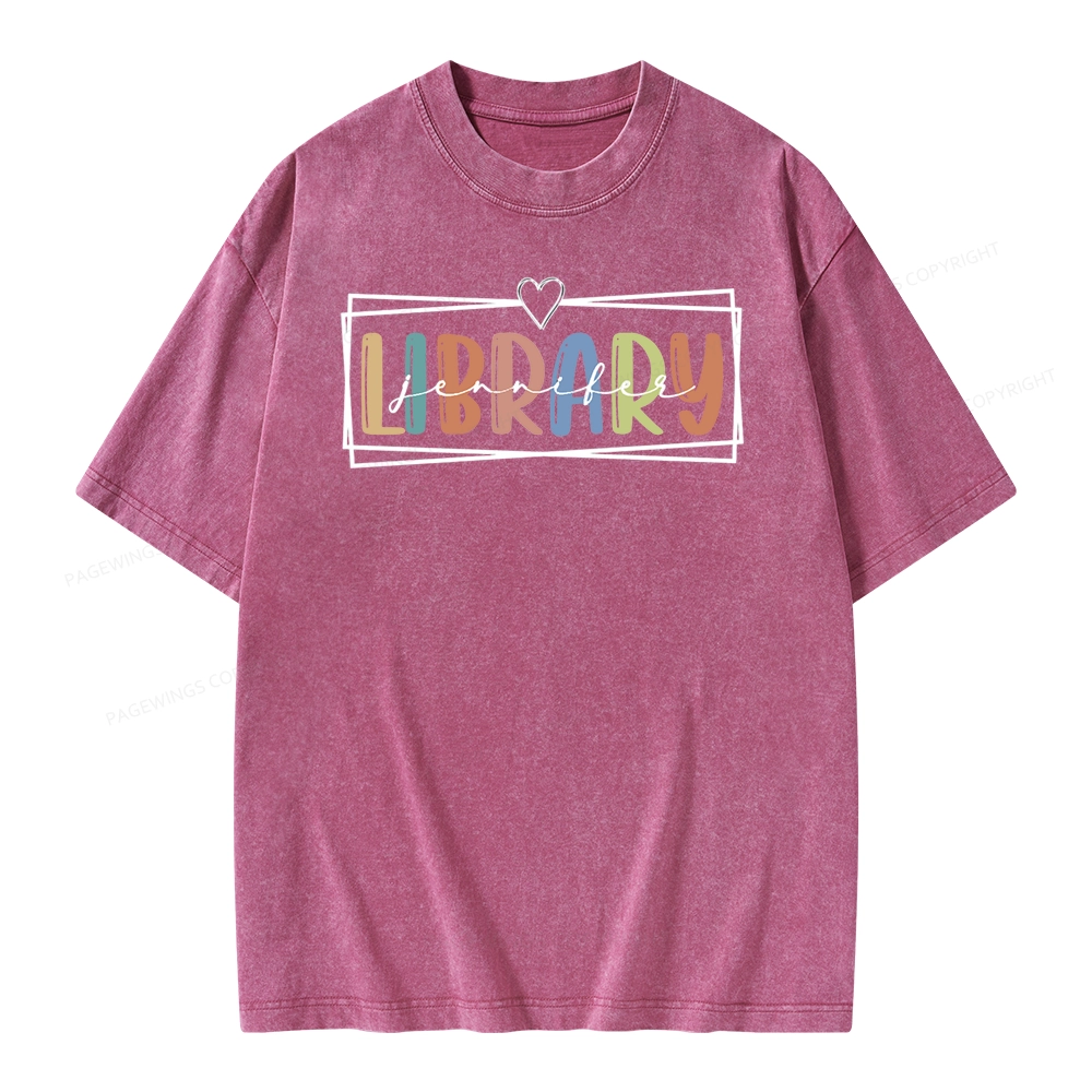 Pagewings Elementary Librarian Custom Name Unisex Washed T-shirt