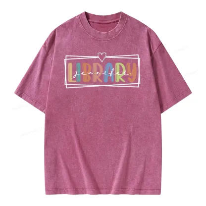 Pagewings Elementary Librarian Custom Name Unisex Washed T-shirt