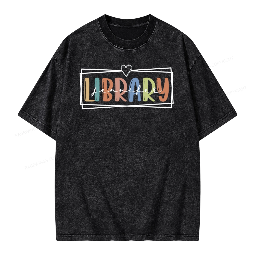 Pagewings Elementary Librarian Custom Name Unisex Washed T-shirt