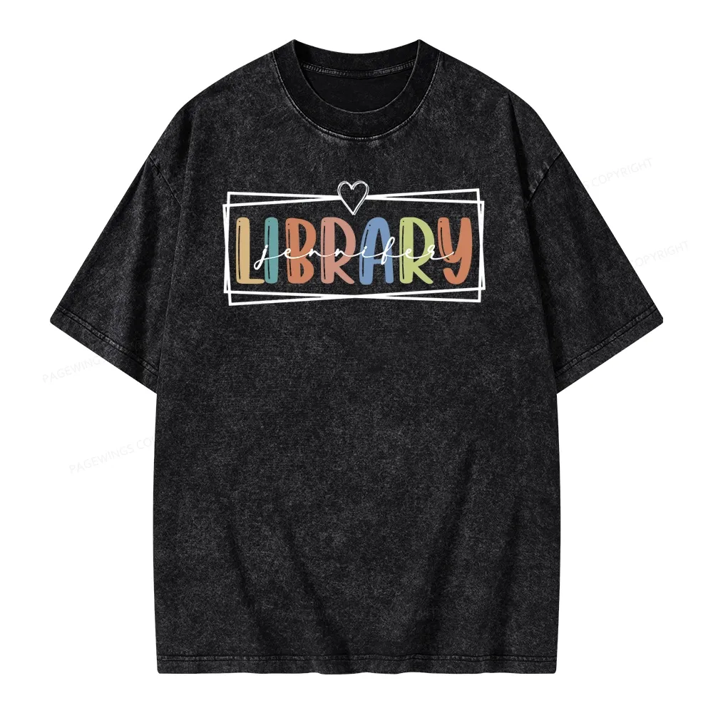 Pagewings Elementary Librarian Custom Name Unisex Washed T-shirt