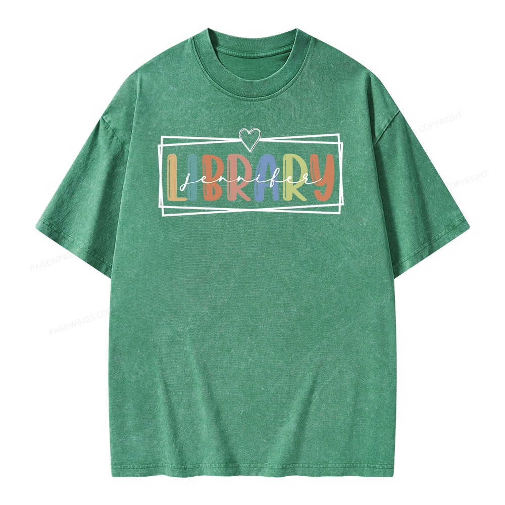Pagewings Elementary Librarian Custom Name Unisex Washed T-shirt