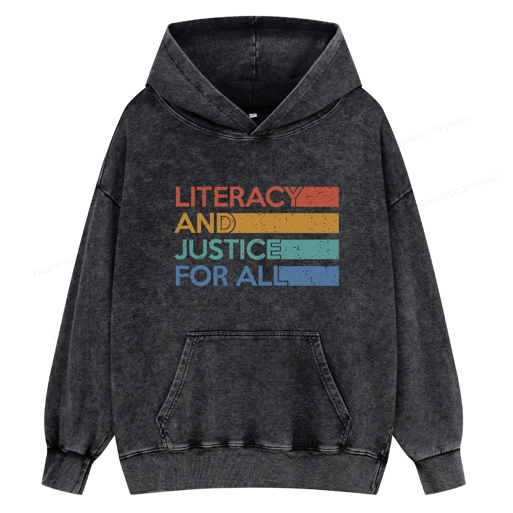 Pagewing Literacy and Justice For All Unisex Washed Hoodie