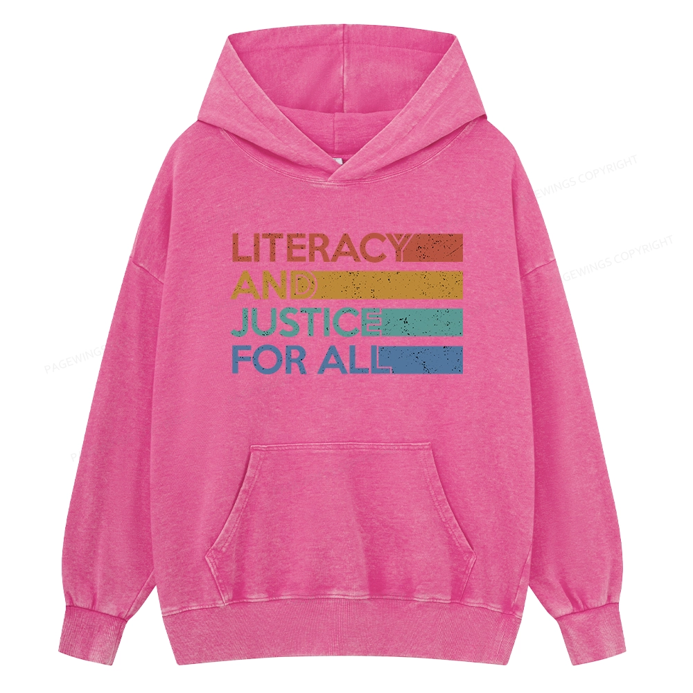 Pagewing Literacy and Justice For All Unisex Washed Hoodie