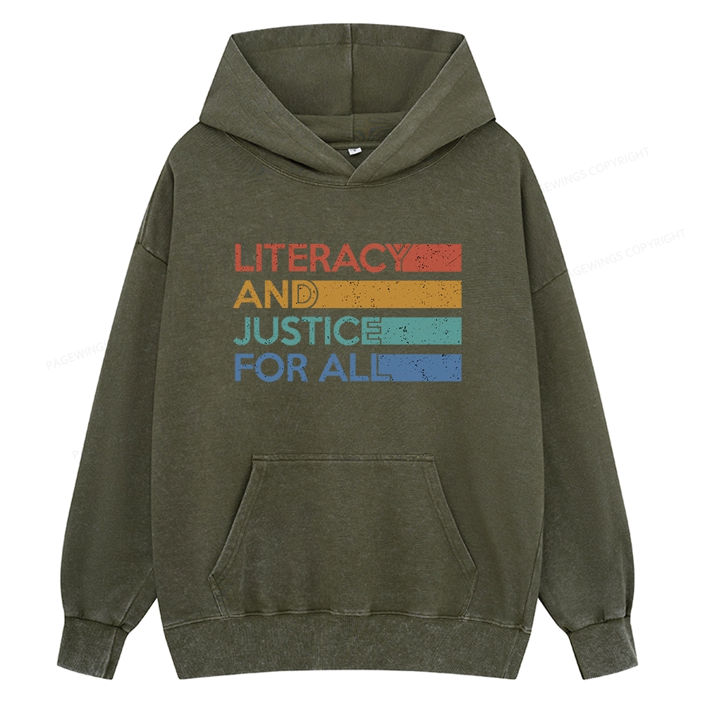 Pagewing Literacy and Justice For All Unisex Washed Hoodie