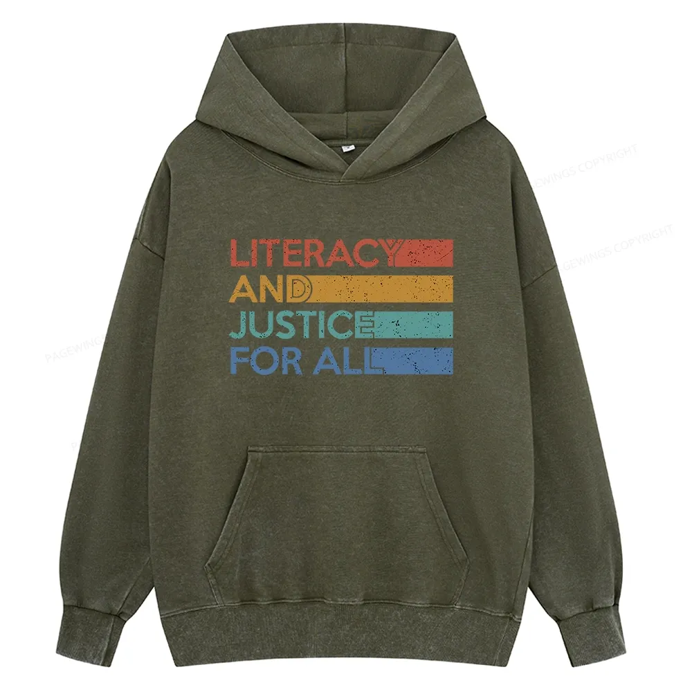 Pagewing Literacy and Justice For All Unisex Washed Hoodie