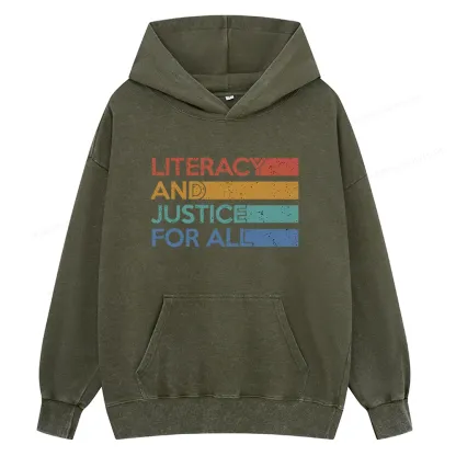 Pagewing Literacy and Justice For All Unisex Washed Hoodie