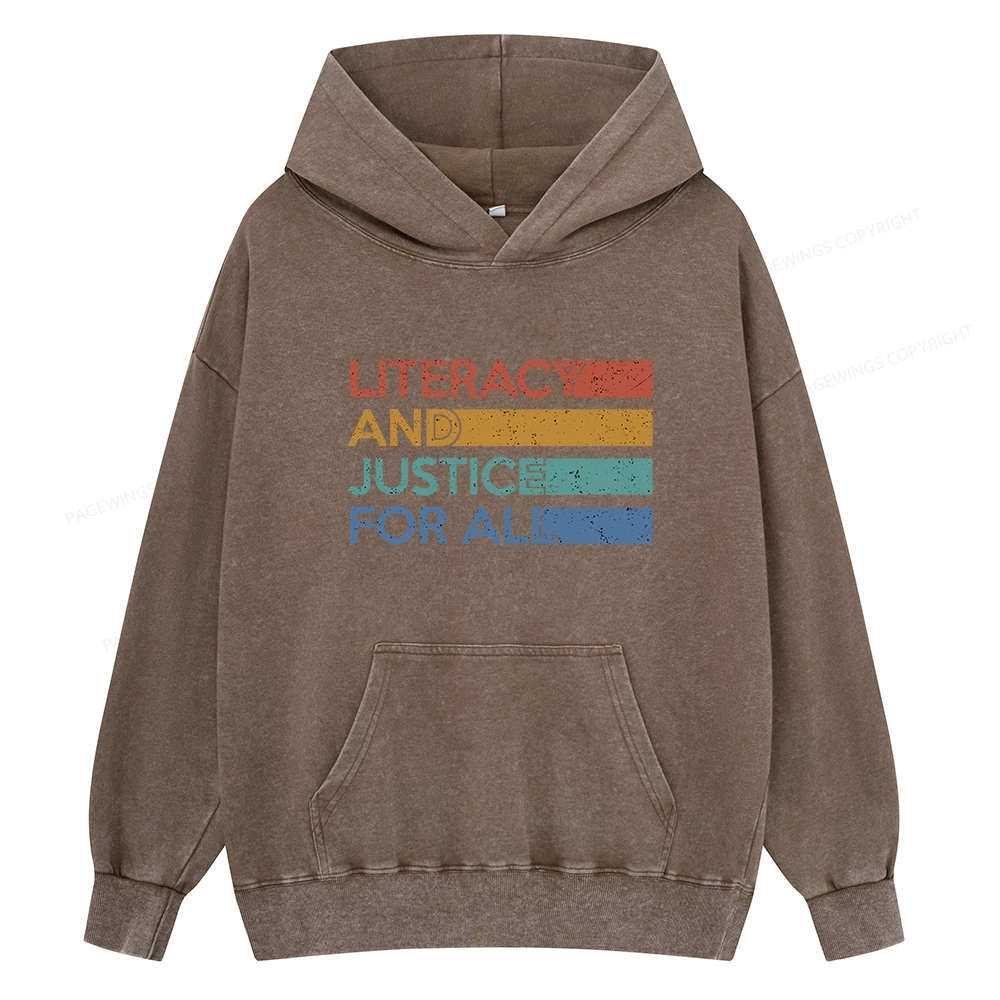 Pagewing Literacy and Justice For All Unisex Washed Hoodie