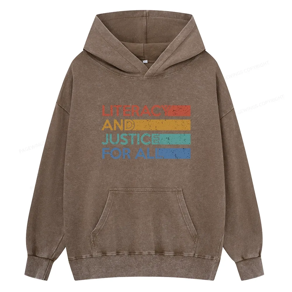 Pagewing Literacy and Justice For All Unisex Washed Hoodie