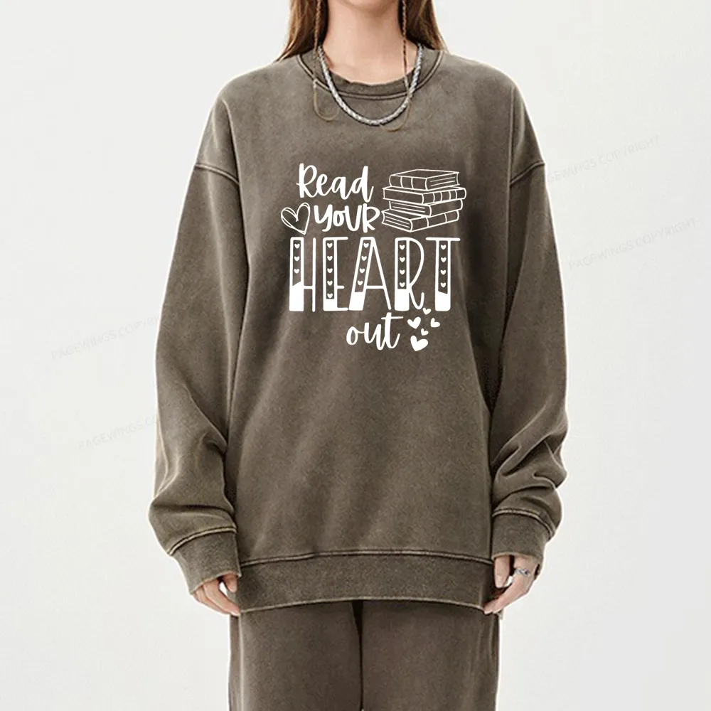 Pagewings Read Your Heart Out Book Unisex Washed Sweatshirt