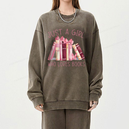Pagewings Just A Girl Who Loves Books  Unisex Washed Sweatshirt
