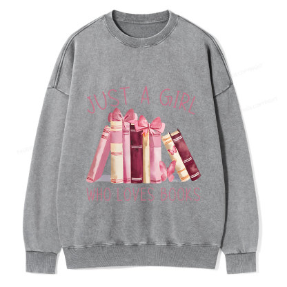 Pagewings Just A Girl Who Loves Books  Unisex Washed Sweatshirt