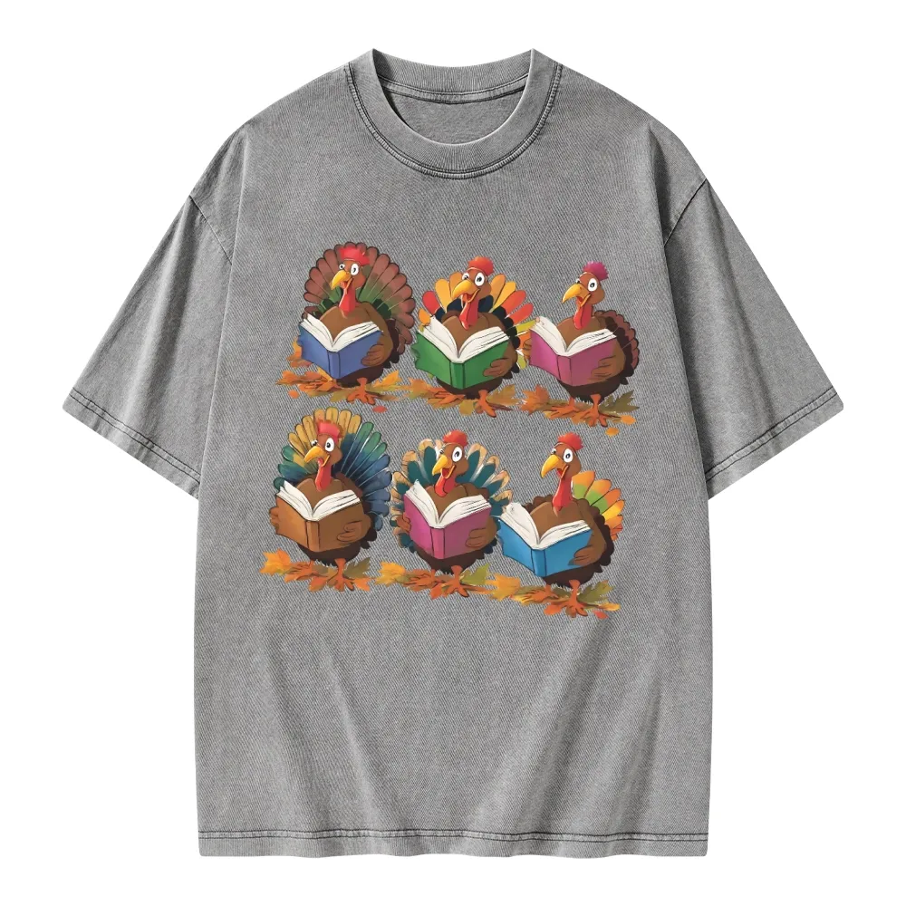 Pagewings Thanksgiving Fall Reading Turkey Unisex Washed T-shirt