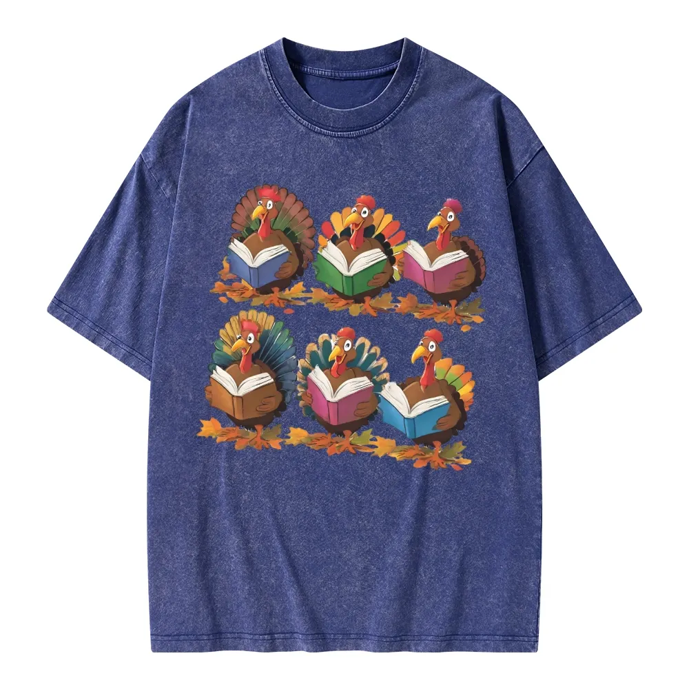 Pagewings Thanksgiving Fall Reading Turkey Unisex Washed T-shirt